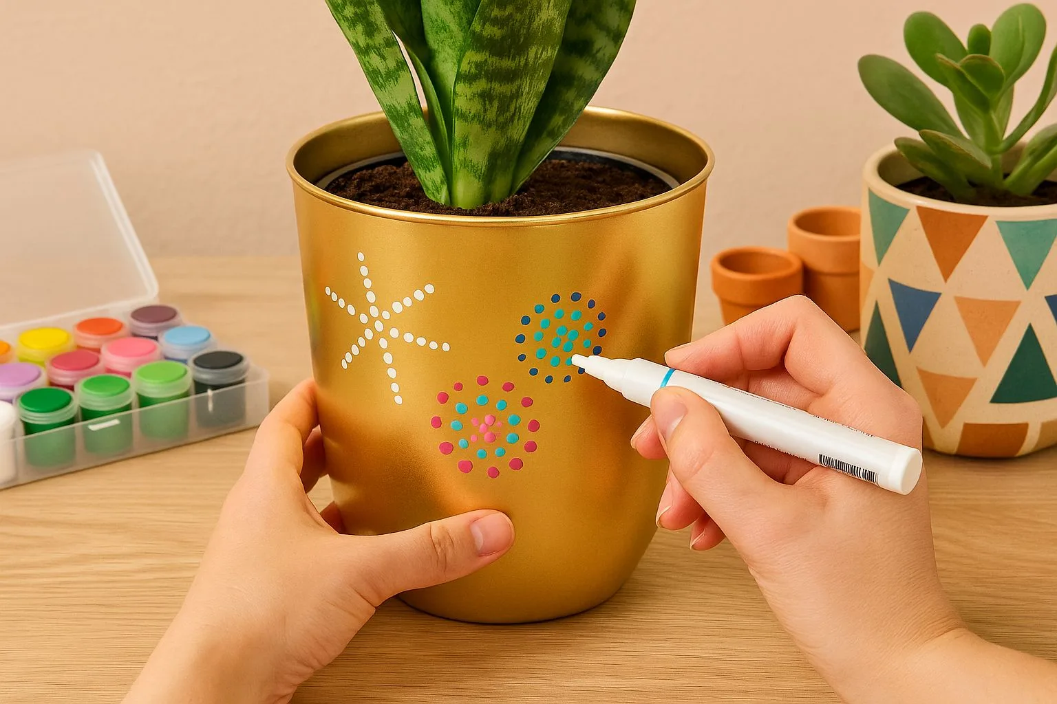 Urban Plant DIY touches to personalize planters with hand-painted designs